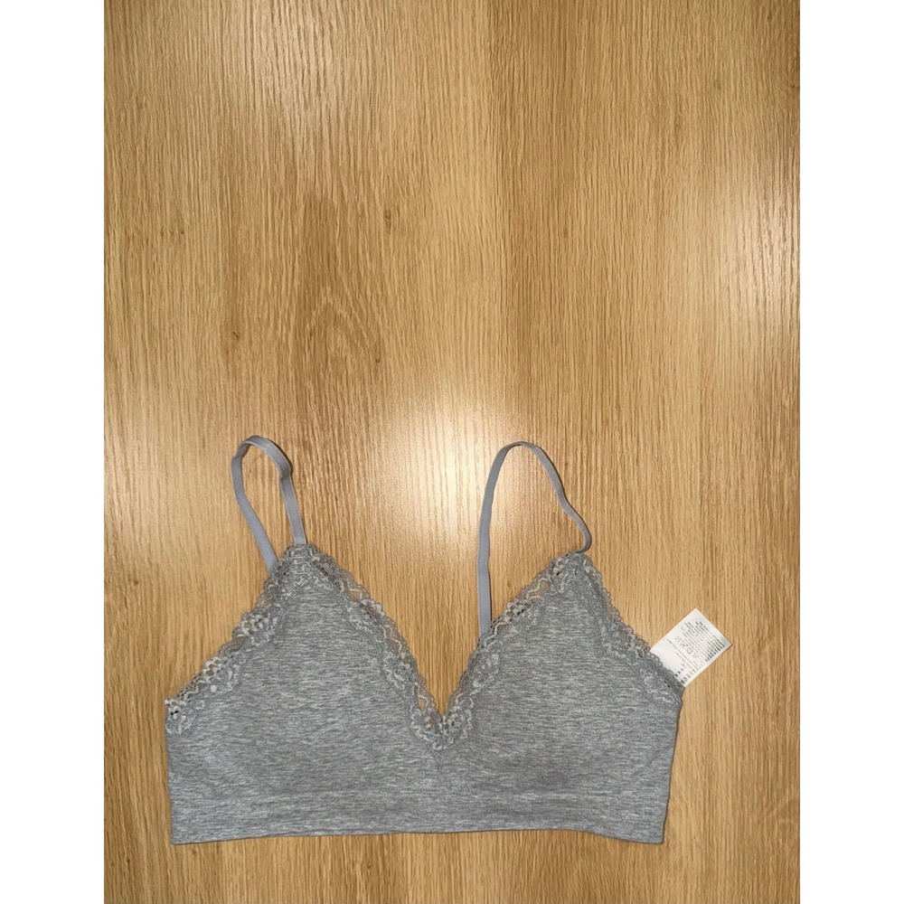 H&M Grey Heather Lace Trim Wireless Bralette Adjustable Straps